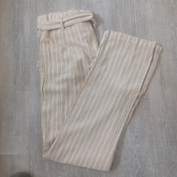 Revamped Linen Pants Womens Large 30X33 Beige Striped Lightweight Boho Beach - Picture 3 of 12